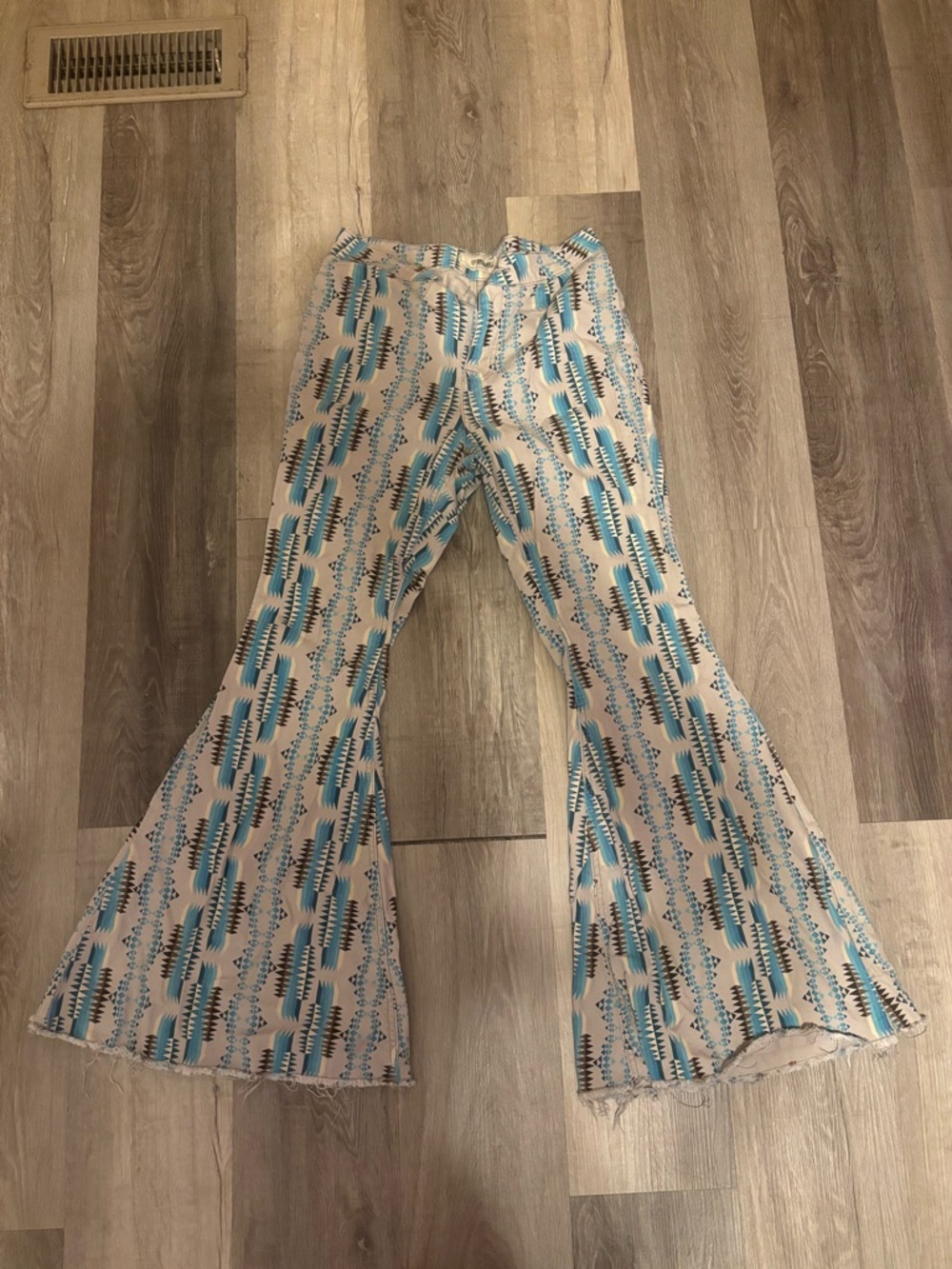 Teal and Brown Bell Bottom Pants